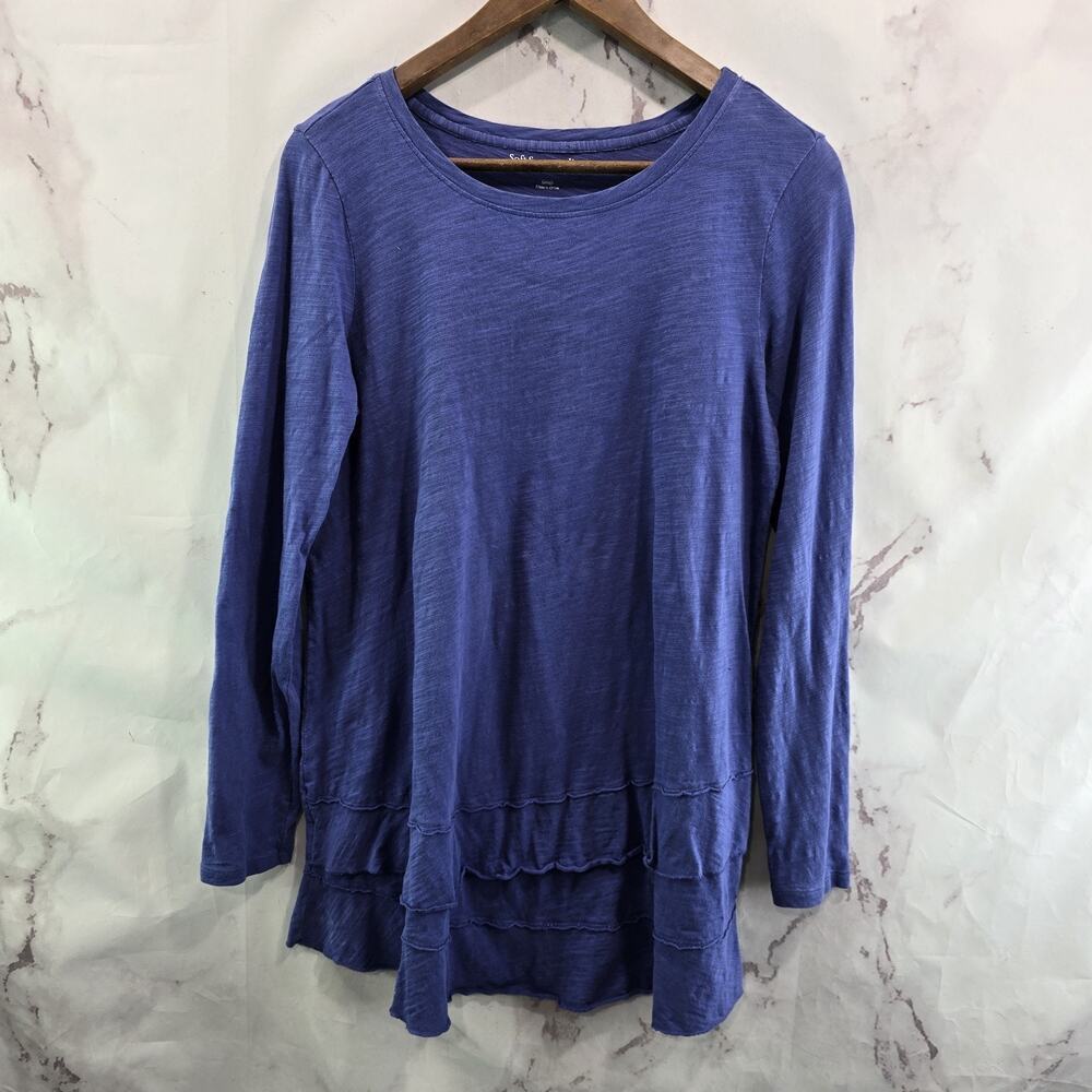 Soft Surroundings T Shirt Womens Small Purple Long Sleeve Layered Tiered Ruffle